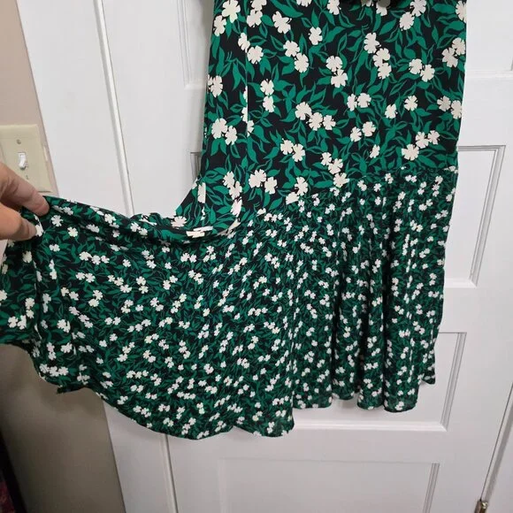 Green mixed floral blouson midi dress Ann Taylor size 0 - Picture 4 of 11